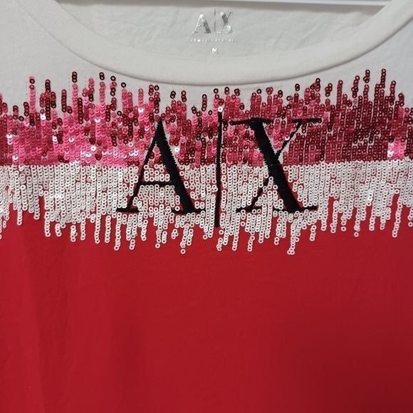 A|X Armani Exchange Z Holiday 2012 edition tee shirt top, Sequin Flames - Picture 2 of 5